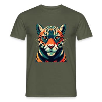 Léopard Personnage De Dessin Animé Animal De Compagnie Coloré - T-shirt homme - vert militaire - Devant - AI Model Male 178 light (178cm)