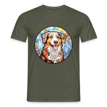 Englischer Schäferhund Rasse Buntglas Bunt - Männer T-Shirt - Militärgrün - Vorne - AI Model Male 178 light (178cm)