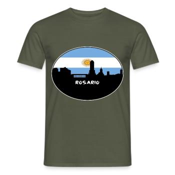 Rosario Argentinien Flagge Skyline Silhouette Reisen - Männer T-Shirt - Militärgrün - Vorne - AI Model Male 178 light (178cm)