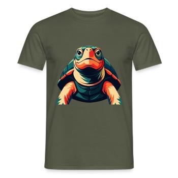 Turtle Cartoon Character Colorful Pet Animal - Men's T-Shirt - military green - Front - AI Model Male 178 light (178cm)