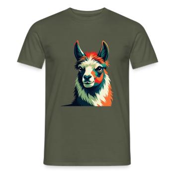 Lama Zeichentrickfigur Buntes Haustier Tier - Männer T-Shirt - Militärgrün - Vorne - AI Model Male 178 light (178cm)