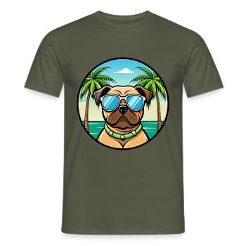 Mops Hund Rasse Cartoon Sonnenbrille Strand - Männer T-Shirt - Militärgrün - Vorne - AI Model Male 178 light (178cm)