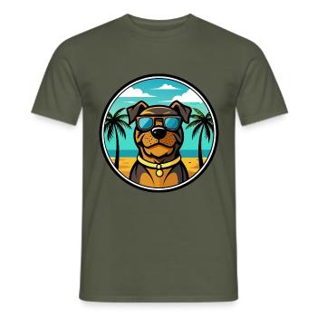 Rottweiler Chien Race Dessin Animé Lunettes De Soleil Plage - T-shirt homme - vert militaire - Devant - AI Model Male 178 light (178cm)