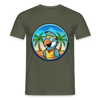 Perroquet Drôle Dessin Animé Plage Été Lunettes De Soleil Cool - T-shirt homme - vert militaire - Devant - AI Model Male 178 light (178cm)