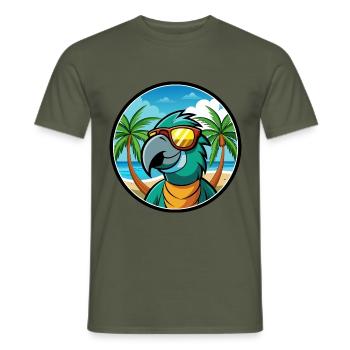 Perroquet Drôle Dessin Animé Plage Été Lunettes De Soleil Cool - T-shirt homme - vert militaire - Devant - AI Model Male 178 light (178cm)