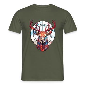 Rothirsch Bunte Aquarell-Tierillustration - Männer T-Shirt - Militärgrün - Vorne - AI Model Male 178 light (178cm)