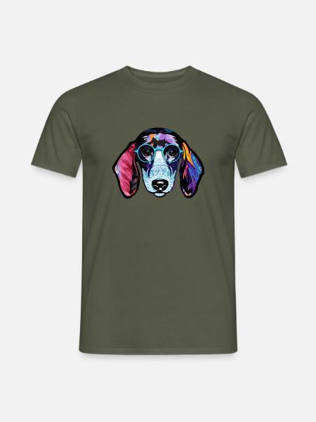 Bunter Dachshund Dackel Brille Watercolor - Männer T-Shirt - Militärgrün