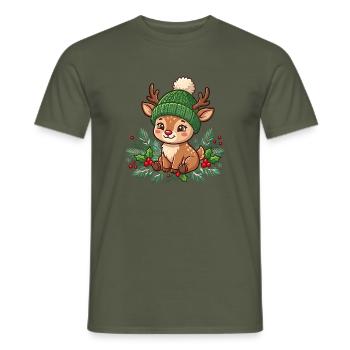 Gemütlicher Winterhirsch-Plush - Männer T-Shirt - Militärgrün - Vorne - AI Model Male 178 light (178cm)
