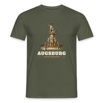 Augsburg Herkulesbrunnen Holzstich - Männer T-Shirt - Militärgrün - Vorne - AI Model Male 178 light (178cm)