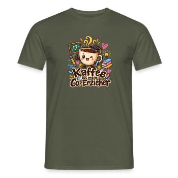 Kaffee als Co-Erzieher bunt - Männer T-Shirt - Militärgrün - Vorne - AI Model Male 178 light (178cm)