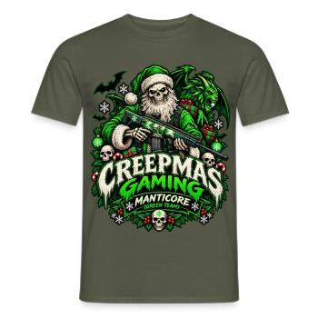 Creepmass Gaming: Manticore Green Team - Männer T-Shirt - Militärgrün - Vorne - AI Model Male 178 light (178cm)