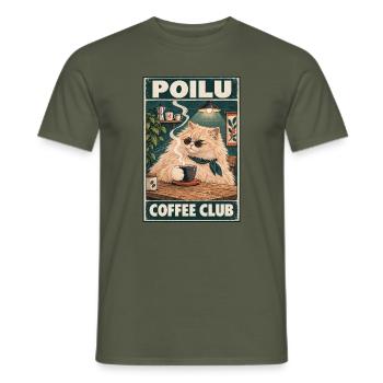 Ginger Cat im Café — Poilu Coffee Club - Männer T-Shirt - Militärgrün - Vorne - AI Model Male 178 light (178cm)