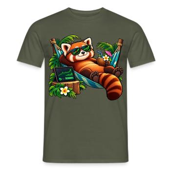 Roter Panda im Urlaub – Aktien und Entspannung - Männer T-Shirt - Militärgrün - Vorne - AI Model Male 178 light (178cm)