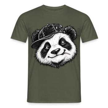 Frecher zwinkernder Panda Flachmütze Niedliche Tierkunst - Männer T-Shirt - Militärgrün - Vorne - AI Model Male 178 light (178cm)