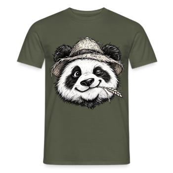Zwinkernder Bauer-Panda-Strohhut-Niedliche Tierkunst - Männer T-Shirt - Militärgrün - Vorne - AI Model Male 178 light (178cm)