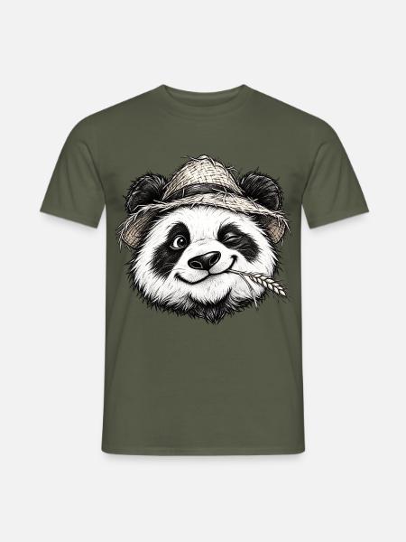 Zwinkernder Bauer-Panda-Strohhut-Niedliche Tierkunst - Männer T-Shirt - Militärgrün