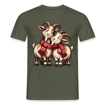 Süße Weihnachtsziegen – gemütlicher Winterschal – Tierkunst - Männer T-Shirt - Militärgrün - Vorne - AI Model Male 178 light (178cm)