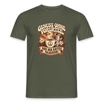 Genuss ohne Vorurteil – Kaffee Statement - Männer T-Shirt - Militärgrün - Vorne - AI Model Male 178 light (178cm)