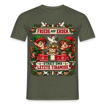 Friede auf Erden. Streit ums letzte Tiramisù. - Männer T-Shirt - Militärgrün - Vorne - AI Model Male 178 light (178cm)