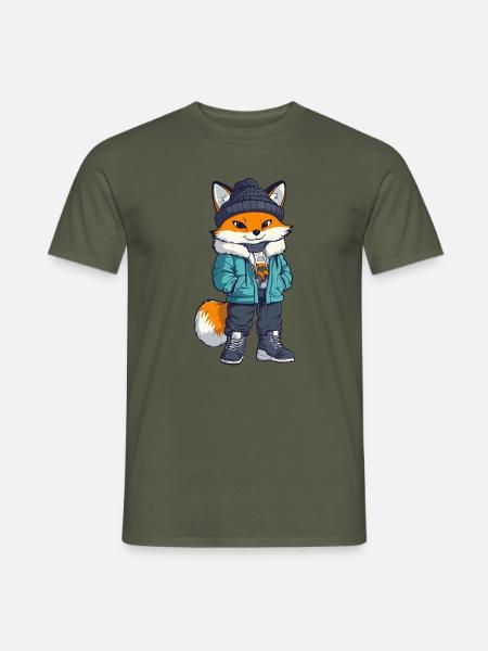 Fuchs mit Winterjacke und Mütze - Männer T-Shirt - Militärgrün