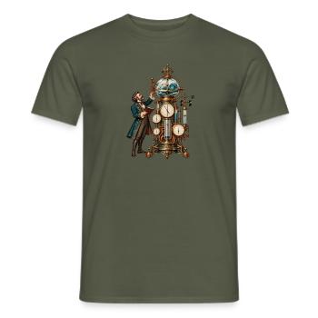Steampunk-Erfinder mit Weltkugel-Uhr - Männer T-Shirt - Militärgrün - Vorne - AI Model Male 178 light (178cm)