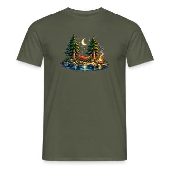 Moonlight Hammock – Auszeit unter Sternen - Männer T-Shirt - Militärgrün - Vorne - AI Model Male 178 light (178cm)