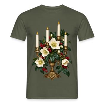 Christrose im filigranen Adventsleuchter - Männer T-Shirt - Militärgrün - Vorne - AI Model Male 178 light (178cm)