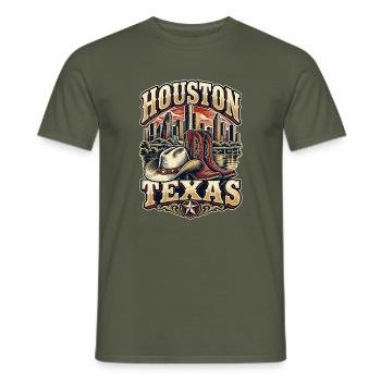 Texas Western Skyline Vintage - Männer T-Shirt - Militärgrün - Vorne - AI Model Male 178 light (178cm)