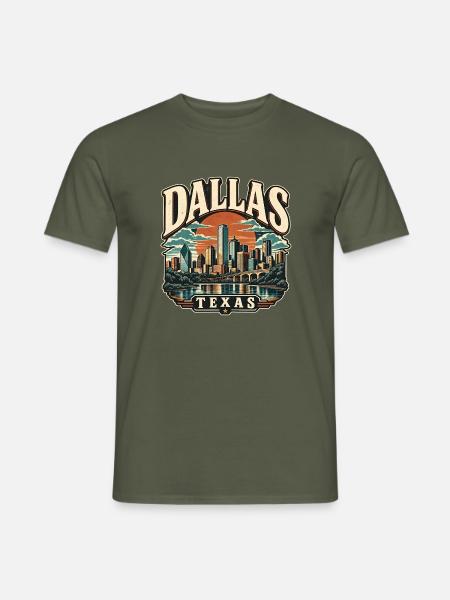 Dallas Skyline Retro Sunset - Männer T-Shirt - Militärgrün