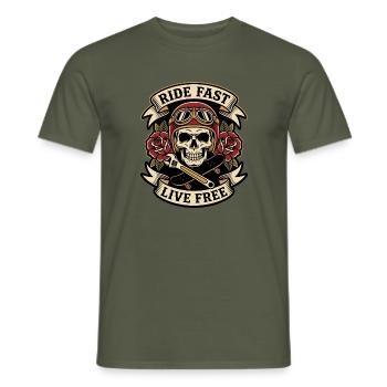 Ride Fast Live Free – Biker Badge - Männer T-Shirt - Militärgrün - Vorne - AI Model Male 178 light (178cm)