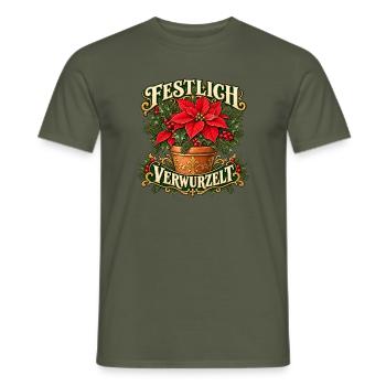 Festlich Verwurzelte Weihnachtsblume - Männer T-Shirt - Militärgrün - Vorne - AI Model Male 178 light (178cm)