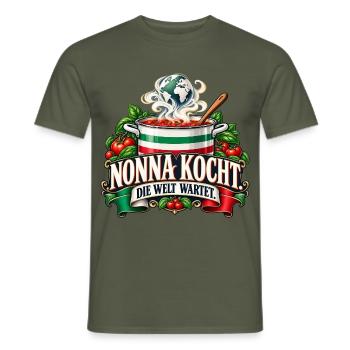 Nonna kocht. Die Welt wartet. - Männer T-Shirt - Militärgrün - Vorne - AI Model Male 178 light (178cm)