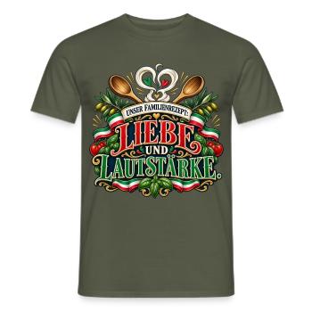 Unser Familienrezept: Liebe und Lautstärke - Männer T-Shirt - Militärgrün - Vorne - AI Model Male 178 light (178cm)