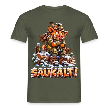 Saukalt! Frierendes Wildschwein, Lustiges Jagd - Männer T-Shirt - Militärgrün - Vorne - AI Model Male 178 light (178cm)