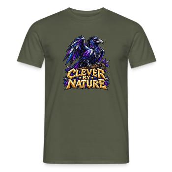 Clever by Nature Rabe Low Poly T-Shirt Rabenkrähe - Männer T-Shirt - Militärgrün - Vorne - AI Model Male 178 light (178cm)
