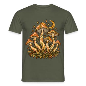 Vintage Pilze mit Mond und Sternen – Naturmotiv - Männer T-Shirt - Militärgrün - Vorne - AI Model Male 178 light (178cm)