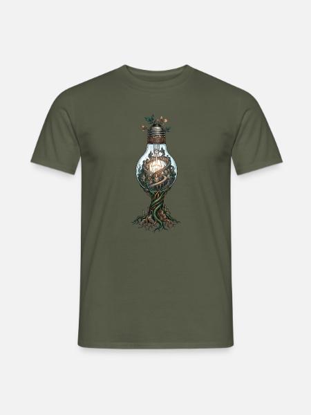 Glühbirne Stadt Baum – Fantasie Kunstwerk - Männer T-Shirt - Militärgrün