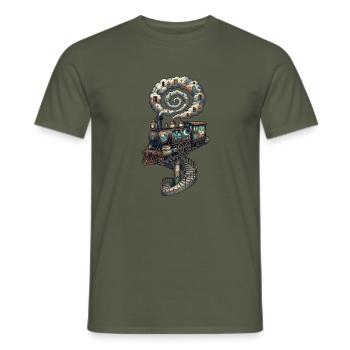 Traum Zug – Surreale Wolken Dampflok Kunst - Männer T-Shirt - Militärgrün - Vorne - AI Model Male 178 light (178cm)