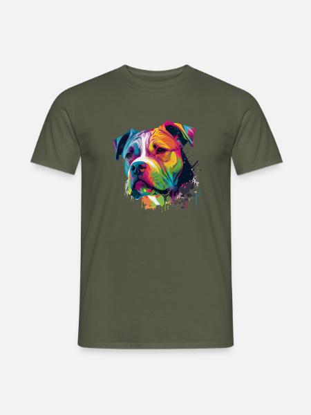 Bunte Amerikanische Bulldogge American Bully - Männer T-Shirt - Militärgrün