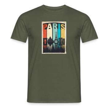 Vintage-Pariser Reiseplakat Skyline France Tee - Männer T-Shirt - Militärgrün - Vorne - AI Model Male 178 light (178cm)