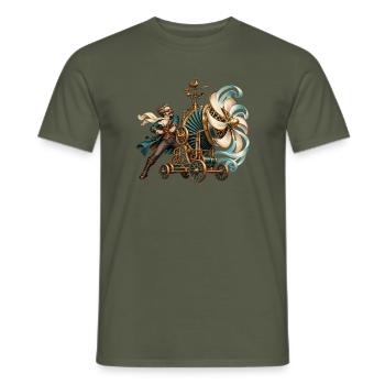 Steampunk-Erfinder an der Windmaschine - Männer T-Shirt - Militärgrün - Vorne - AI Model Male 178 light (178cm)