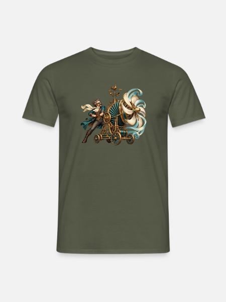 Steampunk-Erfinder an der Windmaschine - Männer T-Shirt - Militärgrün