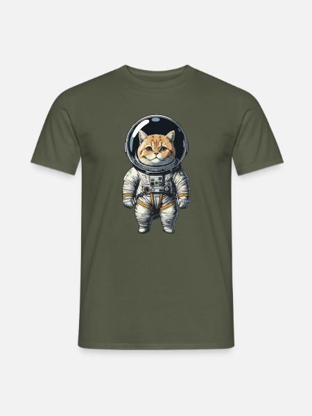 Katze im Raumanzug – mit Weltraumhelm - Männer T-Shirt - Militärgrün