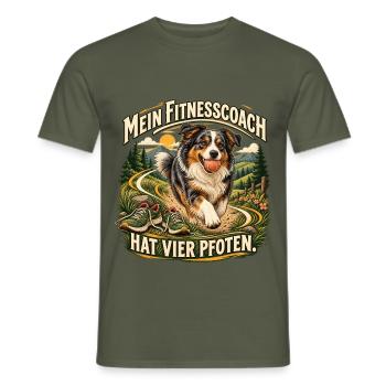 Mein Fitnesscoach hat vier Pfoten - Männer T-Shirt - Militärgrün - Vorne - AI Model Male 178 light (178cm)