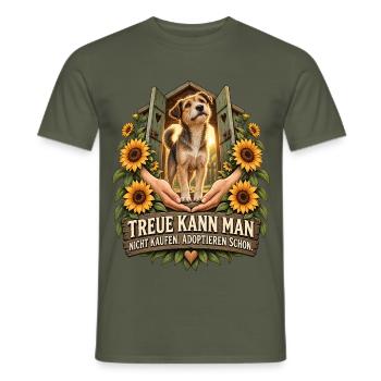 Treue adoptieren – Hund aus dem Tierschutz - Männer T-Shirt - Militärgrün - Vorne - AI Model Male 178 light (178cm)