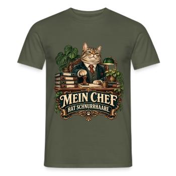 Mein Chef hat Schnurrhaare - Männer T-Shirt - Militärgrün - Vorne - AI Model Male 178 light (178cm)
