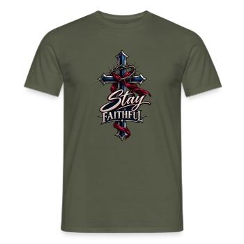 Treuenkreuz: Glaube und Bänder - Männer T-Shirt - Militärgrün - Vorne - AI Model Male 178 light (178cm)