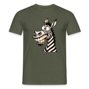 Lustige verrückte Zebra-Zeichentrick-Lächeln Tier-Humor-T-Shirt - Männer T-Shirt - Militärgrün - Vorne - AI Model Male 178 light (178cm)