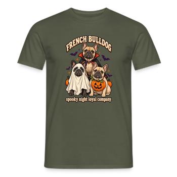 Spooky Night Loyal Company – Französischer Bulldoggenhund - Männer T-Shirt - Militärgrün - Vorne - AI Model Male 178 light (178cm)