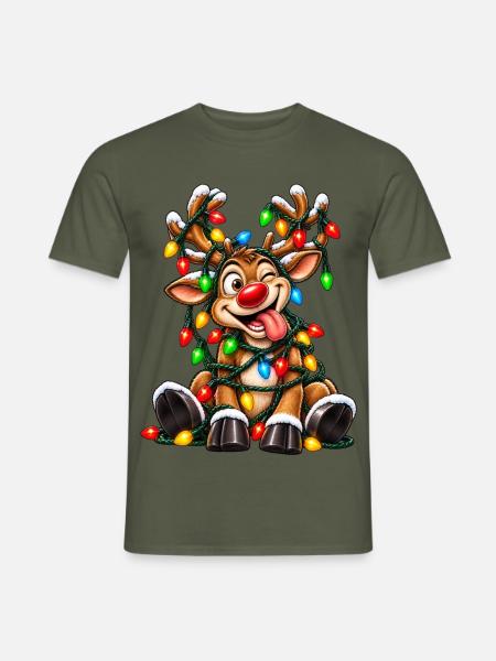 Tanzendes Rentier mit Lichterketten - Männer T-Shirt - Militärgrün